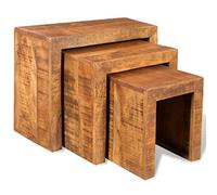 GeenYuu Lot de 3 tables gigognes en bois de manguier massif - Table d'appoint pliable moderne - Table basse - Table basse - Table de chevet - Organiseur de chambre à coucher