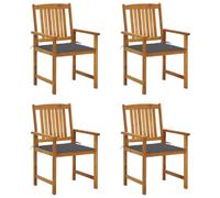 GeenYuu Lot de 4 chaises de jardin avec coussins, en bois d'acacia massif, anthracite, rembourrées, robustes, pour l'extérieur, rustique, 61 x 57 x 92 cm, empilables et confortables, pour terrasse