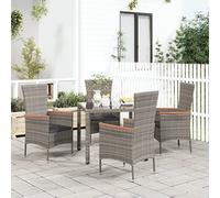 GeenYuu Lot de 4 chaises de jardin avec coussins, en polyrotin gris, en métal, empilables, modernes, robustes, pour terrasse, balcon, jardin, avec accoudoirs en bois d'acacia et siège confortable