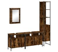 GeenYuu Lot de 4 meubles de salle de bain en bois de chêne fumé avec armoire miroir, meuble sous lavabo, armoire haute et beaucoup d'espace de rangement pour salle de bain, chambre d'amis, buanderie