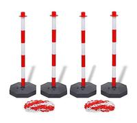 GeenYuu Lot de 4 poteaux de barrière rouge et blanc en polyéthylène avec 2 chaînes en plastique de 10 m de long chacune de 90 cm de haut avec pieds pour parking, entrepôts, espaces publics