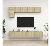 GeenYuu Lot de 5 meubles TV en chêne Sonoma avec beaucoup d'espace de rangement suspendu, meuble de salon moderne, meuble bas avec tiroir, étagère, montage mural, idéal pour les médias, barre de son