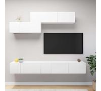 GeenYuu Lot de 6 armoires TV blanches en bois avec grand espace de rangement suspendu moderne pour salon, étagère, buffet, commode