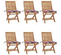 GeenYuu Lot de 6 chaises de jardin pliantes en teck massif avec coussins, résistantes aux intempéries et peu encombrantes, idéales pour balcon, terrasse, extérieur et bistrot, chaises à dossier haut