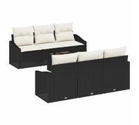 GeenYuu Lot de 7 canapés modulaires en polyrotin avec coussins, noir, crème, résistant aux intempéries, canapé de jardin, salon, terrasse, balcon, salon de jardin pour se détendre et se détendre