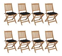 GeenYuu Lot de 8 chaises de jardin pliantes avec coussin en bois d'acacia massif, 48,5 x 57 x 91 cm, noires, peu encombrantes, idéales pour terrasse et jardin, durables et confortables
