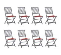 GeenYuu Lot de 8 chaises de jardin pliantes avec coussins en bois d'acacia massif laqué gris - Hauteur d'assise : 45 cm - Peu encombrant - Pour balcon, terrasse, extérieur - Avec rembourrage