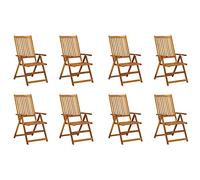GeenYuu Lot de 8 chaises de jardin pliantes en bois d'acacia massif avec coussins bleu roi - Réglables, peu encombrantes, robustes et durables - Pour terrasse, jardin et salle à manger en plein air