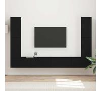 GeenYuu Lot de 8 meubles TV modernes en bois noir avec tiroir, compartiment et porte, suspendu et debout, armoire de salon avec espace de rangement pour médias, console de jeu et barre de son