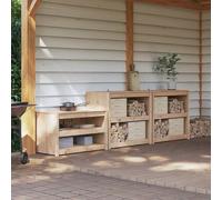 GeenYuu MEPPEL Lot de 3 armoires de cuisine d'extérieur en bois massif Douglas naturel, 318 x 55 x 92 cm, avec étagère, espace de rangement polyvalent, rangement modulaire pour cuisine extérieure et