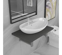 GeenYuu Meuble de Salle de Bain en Deux pièces Gris avec lavabo en céramique Ovale, étagère Murale Solide 60x40 cm, Rangement Pratique pour Toilette, buanderie, Douche, Salle d'eau