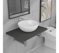 GeenYuu Meuble de Salle de Bain en Deux pièces Gris avec lavabo Rond en céramique, étagère Murale Solide 60x40x16,3 cm, mobilier Fonctionnel pour Rangement Suspendu et Organisation Toilette