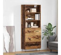 GeenYuu Meuble haut avec tiroirs en bois vieilli - 69,5 x 32,5 x 180 cm - Buffet moderne avec beaucoup d'espace de rangement pour salon, salle à manger, couloir et bureau - Style industriel vintage