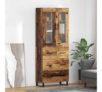 GeenYuu Meuble haut avec tiroirs en bois vieilli 69,5 x 34 x 180 cm avec beaucoup d'espace de rangement, portes, buffet et étagère pour salon, salle à manger, bureau, design vintage moderne