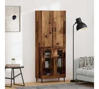 GeenYuu Meuble haut mural en bois vieilli - 69,5 x 34 x 180 cm - Avec portes et beaucoup d'espace de rangement - Buffet moderne vintage - Pour salon, salle à manger, bureau