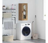 GeenYuu Meuble Mural chêne Artisanal 34,5 x 34 x 90 cm avec Porte en Verre, Buffet Rangement Multifonction pour Salon Salle à Manger Cuisine entrée, Armoire étagère Console Placard vaisselier