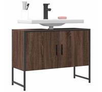 GeenYuu Meuble sous lavabo marron aspect chêne 80 x 33 x 60 cm en bois et acier avec espace de rangement pour lavabo de salle de bain et WC d'invités, peu encombrant, avec ouverture siphon et tiroir