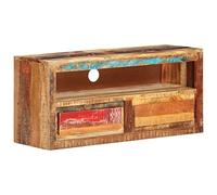GeenYuu Meuble TV 88 x 30 x 40 cm, en bois vieilli massif, meuble bas de salon avec 2 tiroirs, support TV universel robuste, poli et laqué, durable