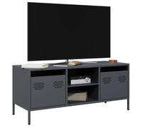 GeenYuu Meuble TV Anthracite en Acier laminé à Froid 101,5x39x43,5 cm avec 2 tiroirs et 2 Compartiments, Rangement Salon multimédia, Support Console pour télévision et Box