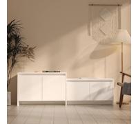 GeenYuu Meuble TV blanc 146,5 x 35 x 50 cm - En bois - 4 portes - Support TV universel - Meuble bas pour salon - Console multimédia - Montage facile