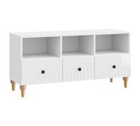 GeenYuu Meuble TV blanc brillant en bois 102 x 34,5 x 50 cm avec 3 tiroirs, espace de rangement spacieux, meuble de salon moderne, polyvalent comme meuble multimédia, étagère pour console de jeu et