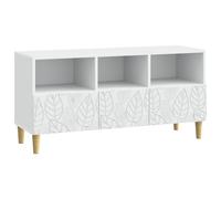 GeenYuu Meuble TV Blanc en Bois d'ingénierie 102 x 34,5 x 50 cm avec tiroirs et Rangement, Banc Console pour Salon séjour multimédia, Support étagère pour télévision et Box
