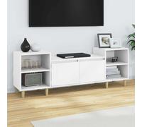 GeenYuu Meuble TV Blanc en Bois d'ingénierie 160x35x55 cm avec 6 Compartiments, Portes Pratiques, Rangement multimédia pour Salon séjour, Support Stable pour télévision et Accessoires
