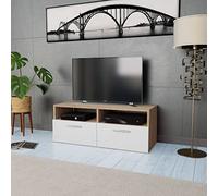 GeenYuu Meuble TV Bois d’ingénierie chêne et Blanc 95x35x36 cm avec 2 étagères 2 armoires Rangement pour Salon séjour multimédia Audio vidéo Console Support