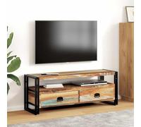 GeenYuu Meuble TV Bois de récupération Massif avec Cadre Acier, 120x35x45 cm, Deux tiroirs, étagère pour Rangement multimédia, Console et Support Audio, Style Vintage Industriel Salon séjour