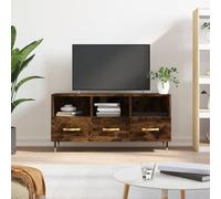 GeenYuu Meuble TV chêne fumé Bois d'ingénierie 102x36x50 cm avec tiroirs Rangement Salon Moderne Style Industriel Pieds en Fer Support Console Audio vidéo