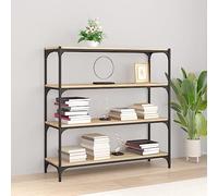 GeenYuu Meuble TV chêne Sonoma 100x33x100 cm en Bois d'ingénierie et Acier Robuste avec étagère bibliothèque Rangement modulable pour Salon Bureau Chambre et Espace Lecture
