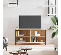 GeenYuu Meuble TV chêne Sonoma 100x40x50 cm Bois d'ingénierie avec Pieds Fer Style Industriel, 4 Compartiments Ouverts pour Rangement Salon Multimedia et Console Audio Video