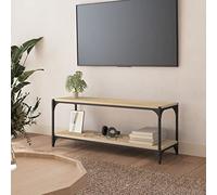 GeenYuu Meuble TV chêne Sonoma en Bois d'ingénierie et Acier 100x33x41 cm Banc de Rangement pour Salon séjour avec étagères pour Console, Box, Lecteur, Support multimédia Design Industriel
