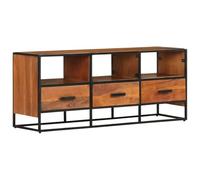 GeenYuu Meuble TV en Bois d'acacia Massif 110x30x45 cm avec 3 tiroirs et 3 étagères, Cadre en Fer Noir, Style Industriel pour Salon séjour Multimedia Rangement Audio vidéo