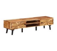 GeenYuu Meuble TV en Bois d'acacia Massif 145x35x35 cm avec Grand Espace de Rangement pour Salon Chambre Bureau, Armoire Buffet Commode vitrine Etagere Placard tiroir Organisateur