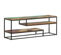 GeenYuu Meuble TV en Bois de récupération Massif 130x30x45 cm avec Cadre en Acier, Style Industriel pour Salon séjour, Console Rangement étagère Audio vidéo, Support télévision Design Moderne