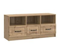 GeenYuu Meuble TV en chêne Artisan 102 x 34,5 x 47 cm avec tiroirs, meuble bas moderne pour salon, meuble multimédia polyvalent avec espace de rangement et étagère