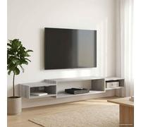 GeenYuu Meuble TV Mural en Bois d'ingénierie Sonoma Gris 180 x 28 x 21 cm avec 3 étagères Ouvertes pour Salon Chambre Bureau, Support Rangement Flottant pour Cadres Livres décorations