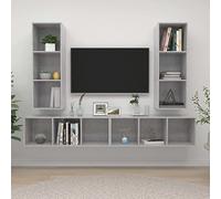 GeenYuu Meuble TV Mural Gris béton en Bois d'ingénierie 37 x 37 x 107 cm, 4 pièces, Rangement Multifonction pour Salon séjour, Support Console télévision avec tiroir Porte Niche pour Organisation