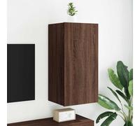 GeenYuu Meuble TV mural marron aspect chêne avec lumières LED 40,5 x 35 x 80 cm, matériau en bois, montage mural, espace de rangement avec 2 compartiments, port USB, moderne pour salon, chambre à