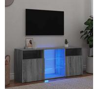 GeenYuu Meuble TV Sonoma Gris 120x30x50 cm Bois d'ingénierie avec lumières LED RVB, Rangement tiroir Porte Niche, Support Console pour Salon séjour multimédia Audio vidéo décodeur Box