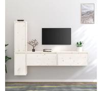 GeenYuu Meubles TV 4 pièces Blanc en Bois Massif de pin, Ensemble de Rangement Mural Suspendu avec tiroirs et niches, Console Design Moderne pour Salon séjour multimédia Audio vidéo