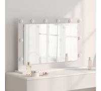 GeenYuu Miroir de lavabo blanc 80 x 15 x 18 cm en verre et bois plaqué avec éclairage LED blanc chaud, miroir cosmétique rectangulaire plat pour chambre à coucher, salle de bain et salon, alimenté par