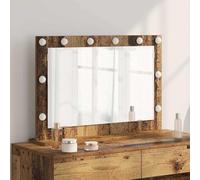 GeenYuu Miroir de lavabo d'angle droit en bois vieilli - 80 x 55 x 18 cm - Éclairage LED blanc chaud - Miroir cosmétique avec alimentation USB - Pour chambre à coucher, salle de bain et salon - Design