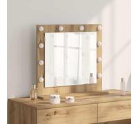 GeenYuu Miroir de lavabo d'angle droit en chêne Artisan 60 x 55 x 18 cm avec éclairage LED, alimentation USB, miroir cosmétique sans cadre pour chambre à coucher, salle de bain, couloir et salon