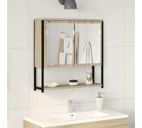 GeenYuu Miroir de Salle de Bain Beige avec étagère, Cadre en Bois d'ingénierie 60 x 16 x 60 cm, Rangement Mural Pratique, Meuble lavabo et Espace Coiffeuse, Style Contemporain pour intérieur
