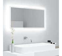 GeenYuu Miroir Mural à LED Blanc Brillant 90x8,5x37 cm en Acrylique avec lumière RVB, Design Contemporain pour Salle de Bain, Suspendu Horizontal ou Vertical, Durable et Facile à Nettoyer