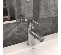 GeenYuu Mitigeur de lavabo argenté en laiton et zinc 130 x 176 mm avec cartouche de 40 mm et tuyau flexible en acier inoxydable, mitigeur monocommande pour salle de bain et lavabo
