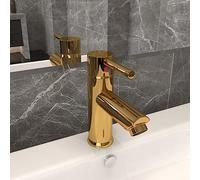 GeenYuu Mitigeur de lavabo Golden - 130 x 176 mm - Laiton et zinc - Avec cartouche de 40 mm - Tuyau flexible en acier inoxydable G 3/8" - Pour salle de bain et cuisine - Mitigeur monocommande durable
