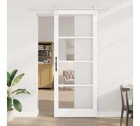 GeenYuu ORKDAL Porte coulissante blanche 93 x 232 cm en bois massif de pin et verre intérieur avec rail coulissant et butoir de porte pour salon, chambre à coucher, cuisine et garage